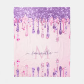 Sweet Pink Paars Glitter Driving Girly Monogram Fleece Deken (Voorkant)