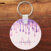Sweet Pink Paars Glitter Driving Girly Monogram Sleutelhanger (Voorkant)