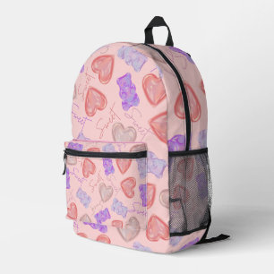 Sweet Pink Paarse teddybeer & hartpatroon Bedrukte Rugzak