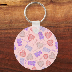 Sweet Pink Paarse teddybeer & hartpatroon Sleutelhanger
