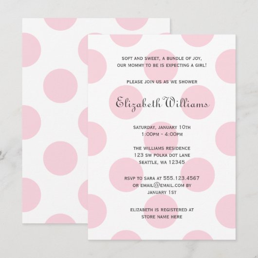 Sweet Pink Polka Dots Baby Girl Shower Kaart (Voorkant / Achterkant)