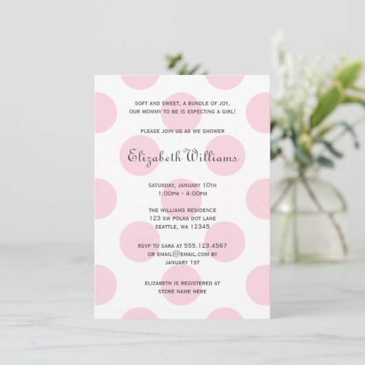 Sweet Pink Polka Dots Baby Girl Shower Kaart (Staand voorkant)