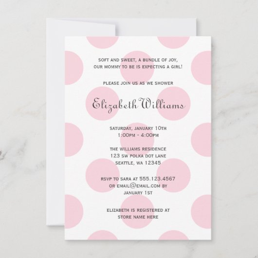 Sweet Pink Polka Dots Baby Girl Shower Kaart (Voorkant)