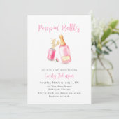 Sweet Pink Poppin Bottles Champagne Baby shower Kaart (Staand voorkant)
