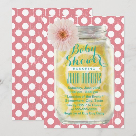 Sweet Pink Pots Mason Jar Baby shower Kaart (Voorkant / Achterkant)