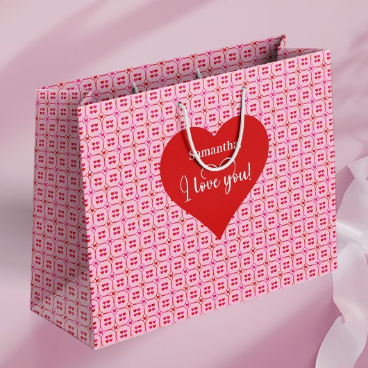 Sweet Pink Red Hearts I Love You Gift Bag Groot Cadeauzakje