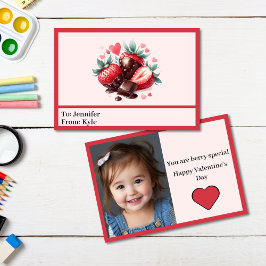 Sweet Pink & Red Strawberry Photo Mini Valentijn Kaart