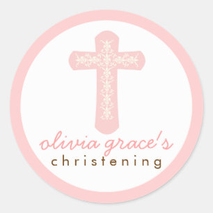 Sweet Pink Religious Celebration Cross Ronde Sticker