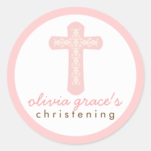 Sweet Pink Religious Celebration Cross Ronde Sticker (Voorkant)