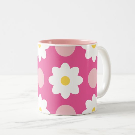 Sweet Pink Retro Bloemenpatroon Tweekleurige Koffiemok (Voorkant rechts)