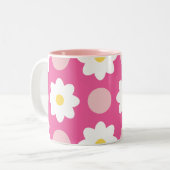Sweet Pink Retro Bloemenpatroon Tweekleurige Koffiemok (Voorkant links)