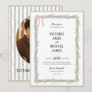 Sweet Pink Ribbons & Greenery Vintage Wedding Kaart