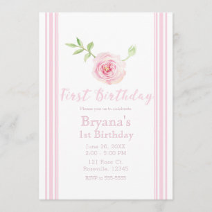 Sweet Pink Rose Floral Girls First 1e verjaardag Kaart