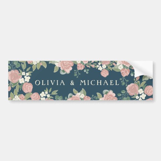 Sweet Pink Rose Floral Wedding Bumpersticker (Voorkant)