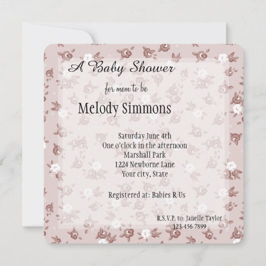 Sweet Pink Roses Baby shower Kaart (Achterkant)