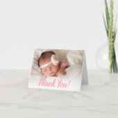 Sweet Pink Script Baby Meisje Foto Bedankkaart (Voorkant)