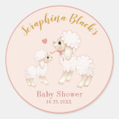 Sweet Pink Sheep Baby shower Classic Round Sticker (Voorkant)
