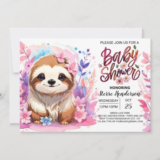 Sweet Pink Sloth Baby shower Kaart (Voorkant)