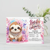 Sweet Pink Sloth Baby shower Kaart (Staand voorkant)