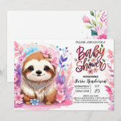 Sweet Pink Sloth Baby shower Kaart (Voorkant / Achterkant)