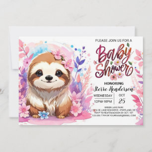 Sweet Pink Sloth Baby shower Kaart