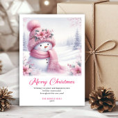 Sweet pink snowman Christmas kids card editable  Feestdagenkaart