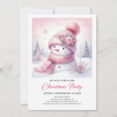 Sweet Pink Snowman Editable Christmas Invite Snowy Kaart (Voorkant)
