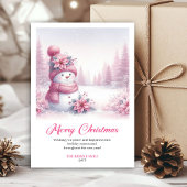 Sweet Pink Snowman Printable Festive Scene Greetin Feestdagenkaart