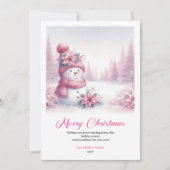 Sweet Pink Snowman Printable Festive Scene Greetin Feestdagenkaart (Voorkant)