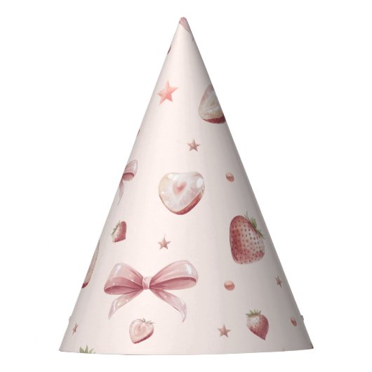 Sweet Pink Strawberry Love Hart en Sterren Feesthoedjes (Voorkant)