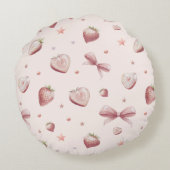 Sweet Pink Strawberry Love Hart en Sterren Rond Kussen (Achterkant)
