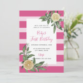 Sweet Pink Stripe Citrus eerste verjaardag Kaart (Staand voorkant)