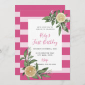 Sweet Pink Stripe Citrus eerste verjaardag Kaart (Voorkant / Achterkant)