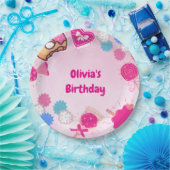 Sweet Pink Swan & Snoep Verjaardag Papieren Bordje (Feest)