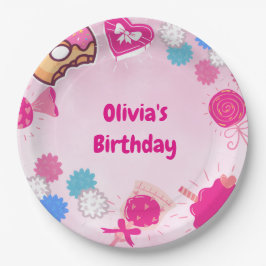 Sweet Pink Swan & Snoep Verjaardag Papieren Bordje