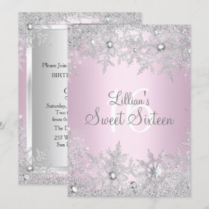Sweet Pink Sweet 16 Snowflake Winter Wonderland Kaart