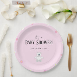 Sweet Pink Teddy Bear Baby Shower Party Papieren Bordje