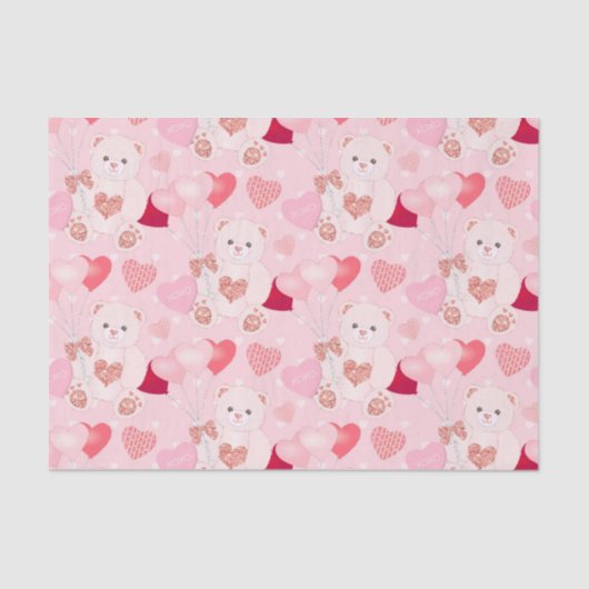 Sweet Pink Teddy Bear Heart Ballon Valentijnsdag Tissuepapier (Voorkant)
