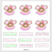 Sweet Pink Teddy Bear Verjaardag Sticker (Vel)