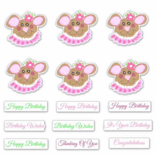 Sweet Pink Teddy Bear Verjaardag Sticker (Voorkant)