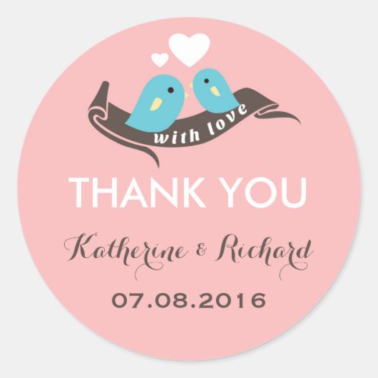 Sweet Pink Tortelduifjes Wedding Favor Sticker (Voorkant)