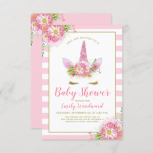 Sweet Pink Unicorn Face Baby shower Uitnodiging