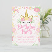 Sweet Pink Unicorn Floral Birthday Kaart (Staand voorkant)