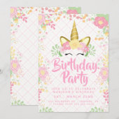 Sweet Pink Unicorn Floral Birthday Kaart (Voorkant / Achterkant)