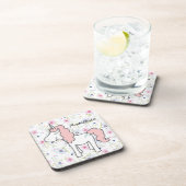 Sweet Pink Unicorn, Flowers en jouw naam Bier Onderzetter (Rechterzijde)