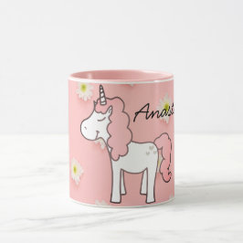Sweet Pink Unicorn, Flowers en jouw naam Mok