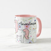 Sweet Pink Unicorn, Flowers en jouw naam Mok (Voorkant rechts)