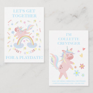 Sweet Pink Unicorn Playdate Mammie Calling Card Visitekaartje