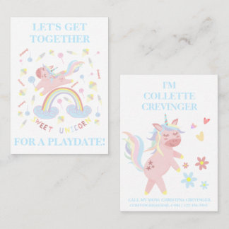 Sweet Pink Unicorn Playdate Mammie Calling Card Visitekaartje