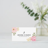 Sweet Pink Waterverf Peonies Floral Monogram Visitekaartje (Staand voorkant)